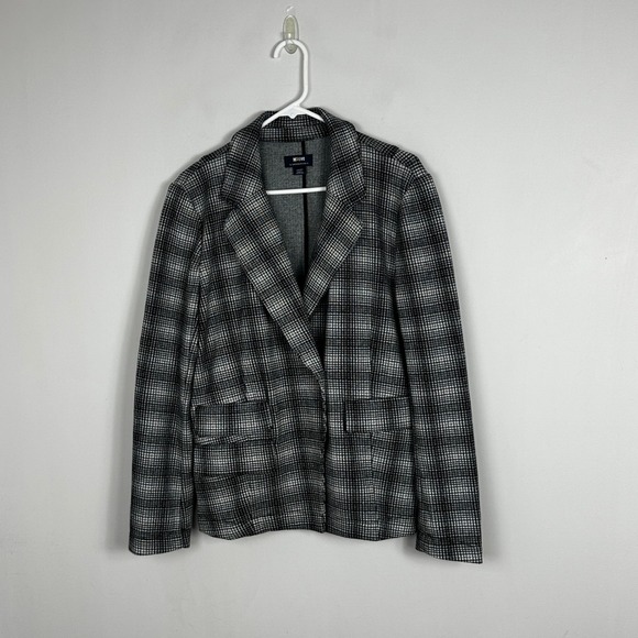 Anthropologie Maeve Collegiate Plaid Blazer Jacket Womens Size Large Grey Black - Picture 15 of 15